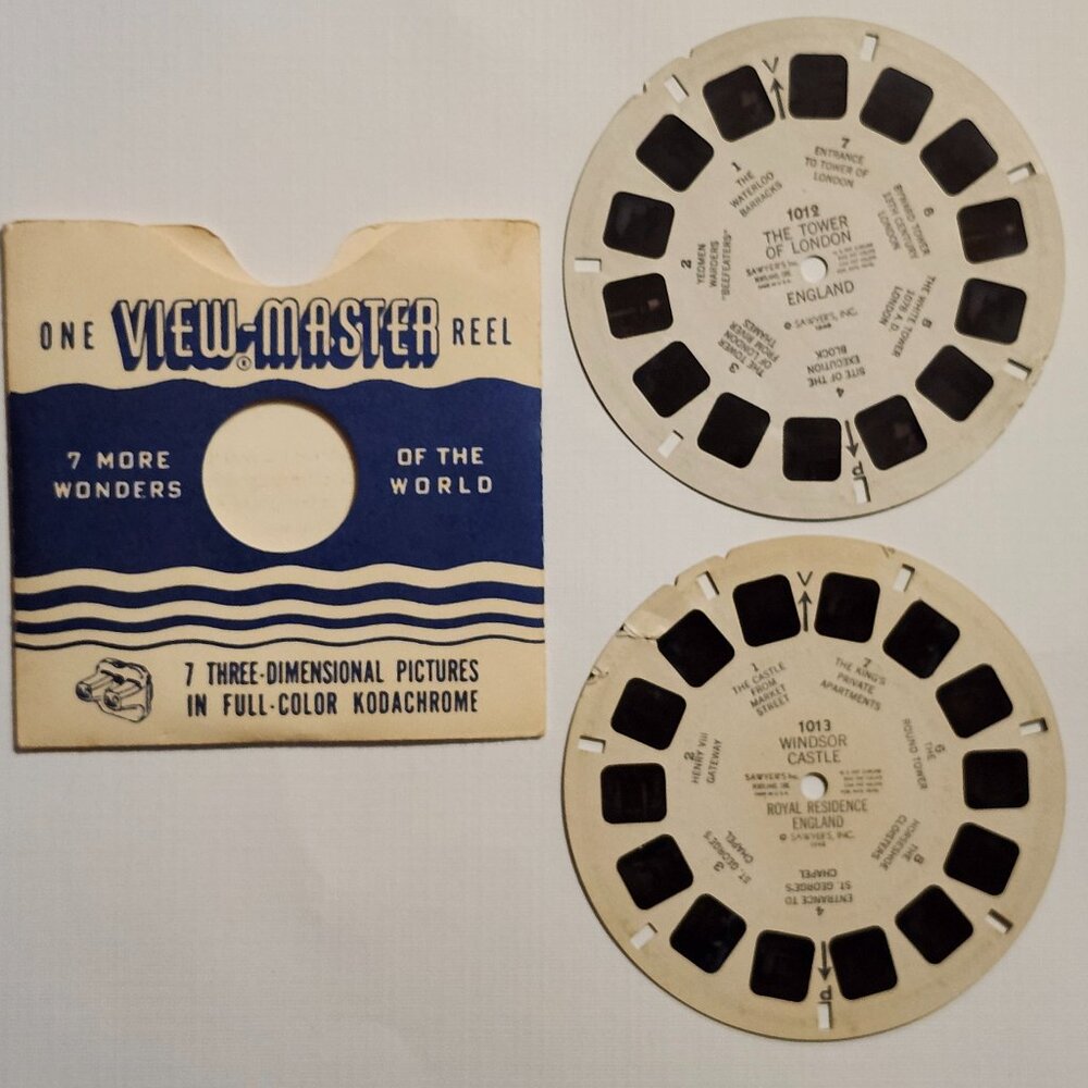 VINTAGE VIEW MASTER Reels x 2 The Tower Of London Windsor Castle 1948